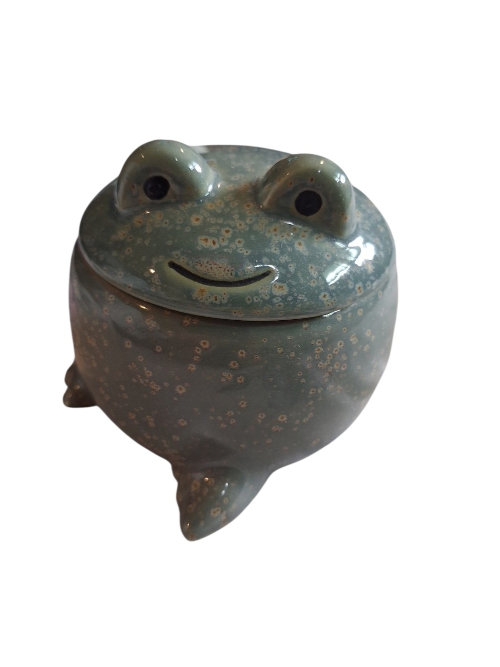Urban Outfitters Blue-Green Glazed Frog Trinket Jar
